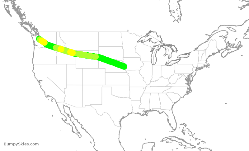 Turbulence forecast map for ASA9801, OMA to SEA
