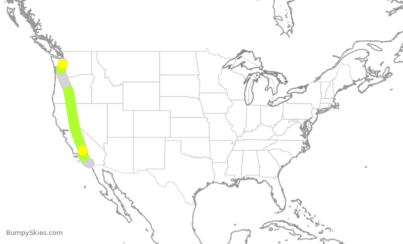 Turbulence forecast map for ASA9802, SAN to SEA