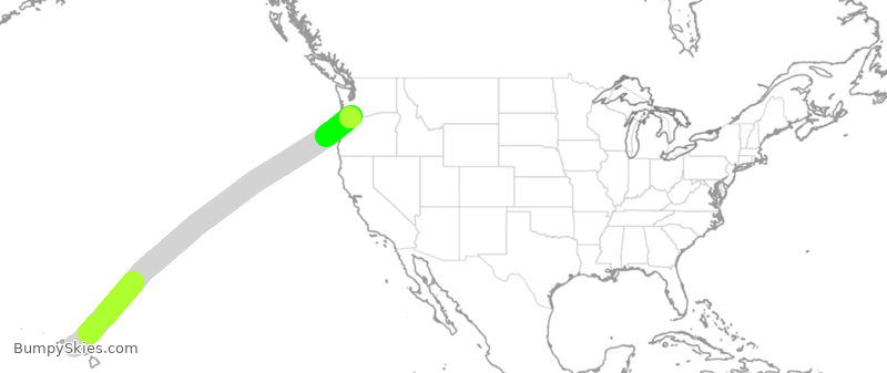 Turbulence forecast map for ASA9920, HNL to PDX