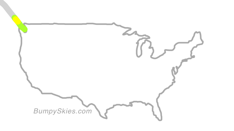 Map of continental US with illustrated flight path and turbulence forecast (described in text below)