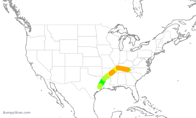 Turbulence forecast map for ASH3234, IAH to TYS