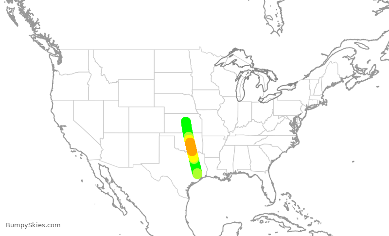 Turbulence forecast map for ASH3235, SLN to IAH