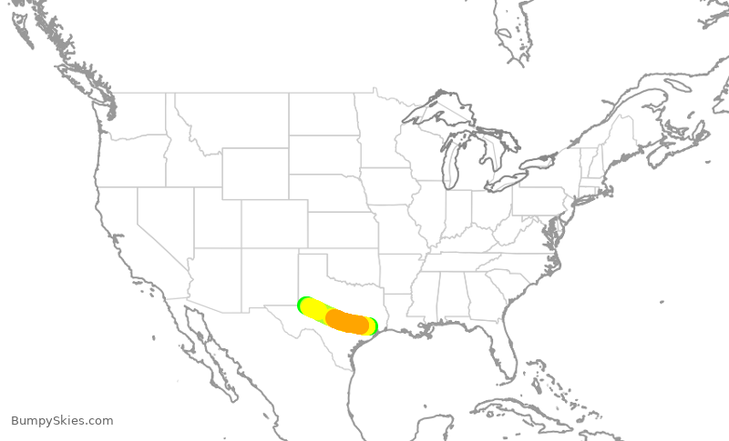Turbulence forecast map for ASH3236, IAH to MAF
