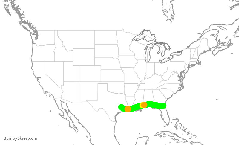 Turbulence forecast map for ASH3236, JAX to IAH