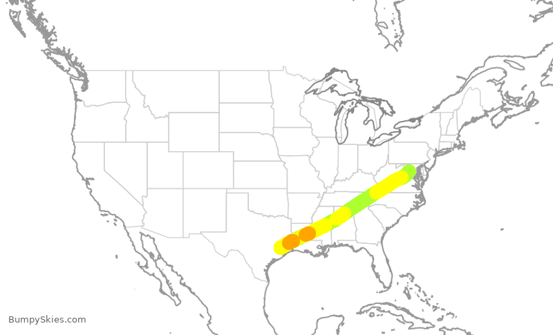 Turbulence forecast map for ASH3237, IAD to IAH