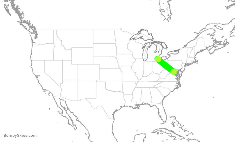 Turbulence forecast map for ASH3238, IAD to YQG