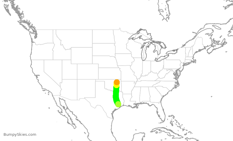 Turbulence forecast map for ASH3991, IAH to TUL