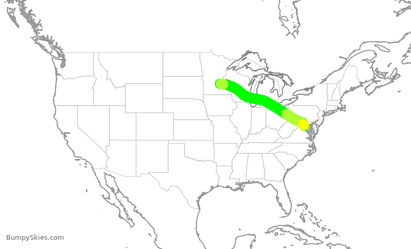 Turbulence forecast map for ASH3993, IAD to MSP