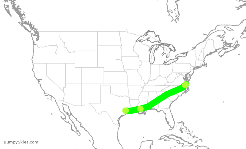 Turbulence forecast map for ASH3996, IAH to ORF
