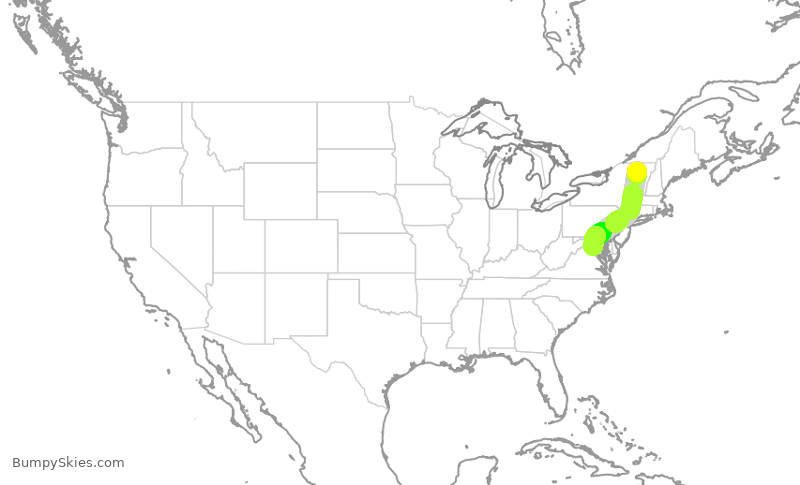 Turbulence forecast map for ASH3997, BTV to IAD