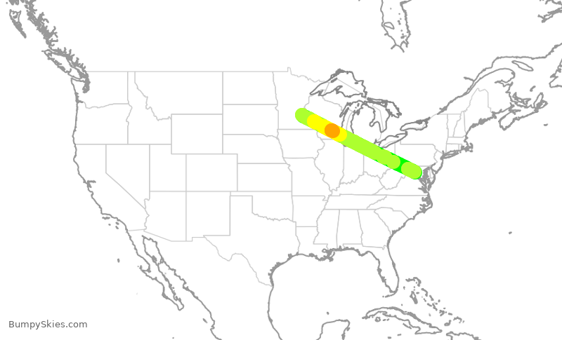 Turbulence forecast map for ASH4004, MSP to IAD