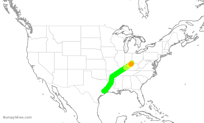 Turbulence forecast map for ASH4006, CVG to IAH