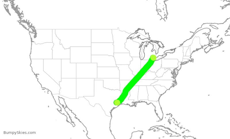 Turbulence forecast map for ASH4012, DTW to IAH