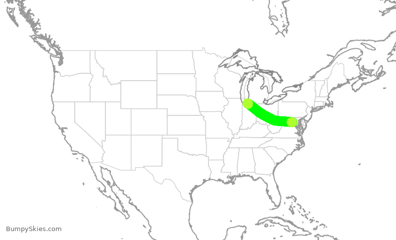 Turbulence forecast map for ASH4025, IAD to SBN
