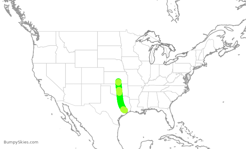 Turbulence forecast map for ASH4026, ICT to IAH