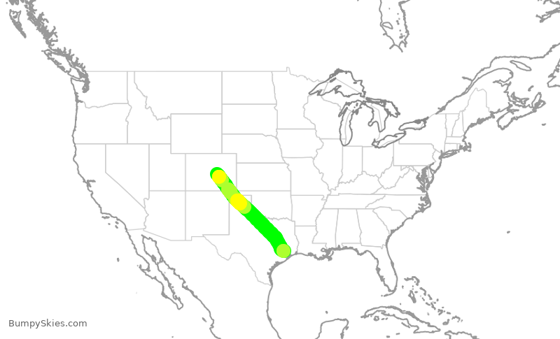 Turbulence forecast map for ASH4029, COS to IAH