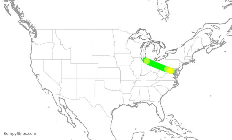 Turbulence forecast map for ASH4036, SBN to IAD