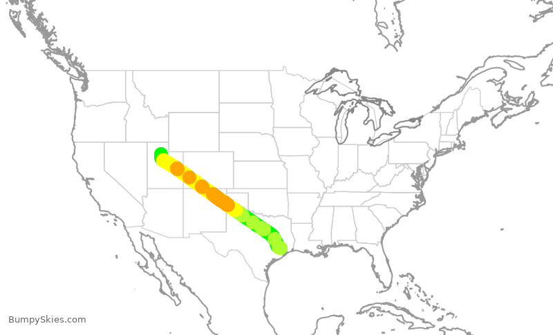 Turbulence forecast map for ASH4039, SLC to IAH