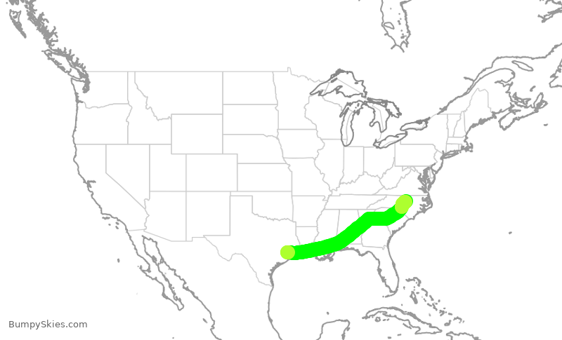 Turbulence forecast map for ASH4040, IAH to RDU