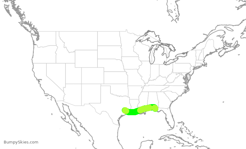 Turbulence forecast map for ASH4047, ECP to IAH