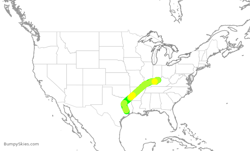 Turbulence forecast map for ASH4052, IAH to SDF