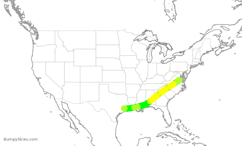 Turbulence forecast map for ASH4057, IAH to RIC