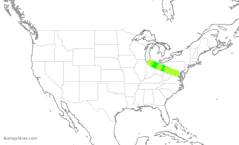 Turbulence forecast map for ASH4058, SBN to IAD