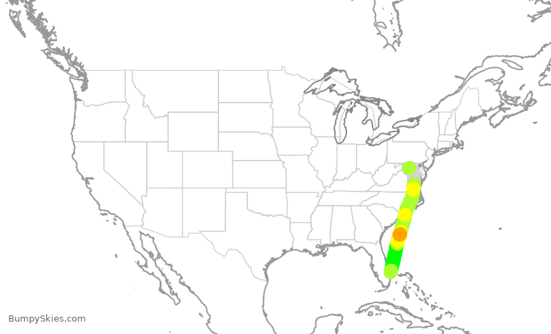 Turbulence forecast map for ASH4074, IAD to DJT