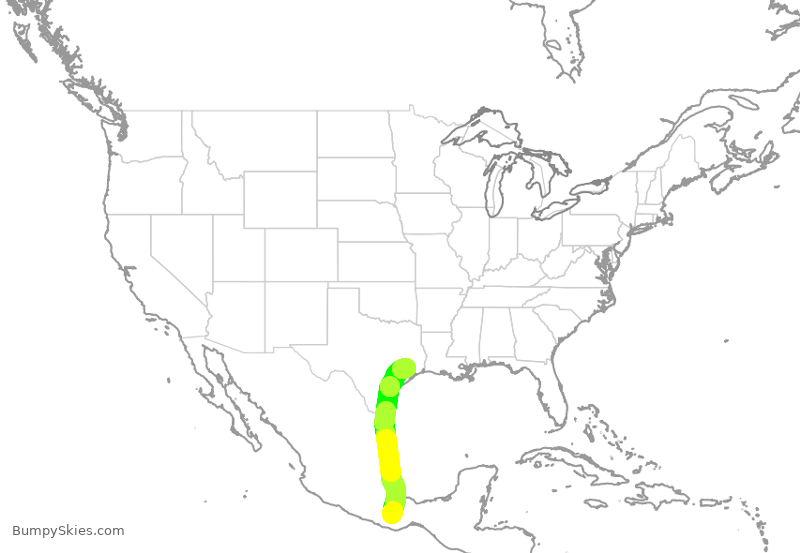 Turbulence forecast map for ASH6112, OAX to IAH