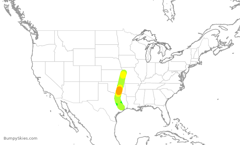 Turbulence forecast map for ASH6113, MCI to IAH