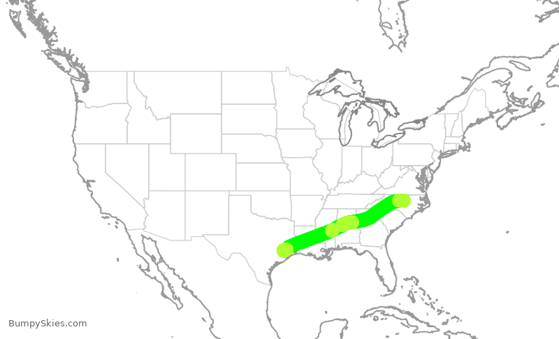 Turbulence forecast map for ASH6114, RDU to IAH