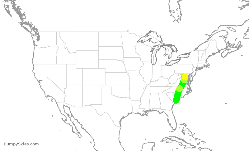 Turbulence forecast map for ASH6118, CHS to IAD