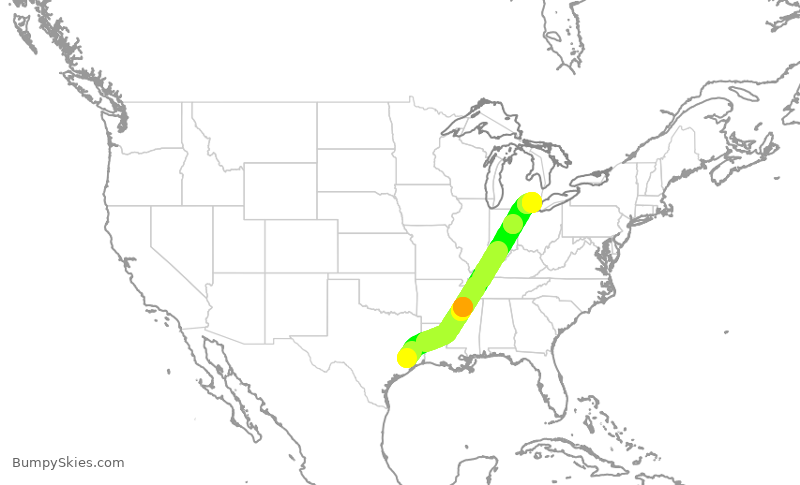 Turbulence forecast map for ASH6119, IAH to DTW