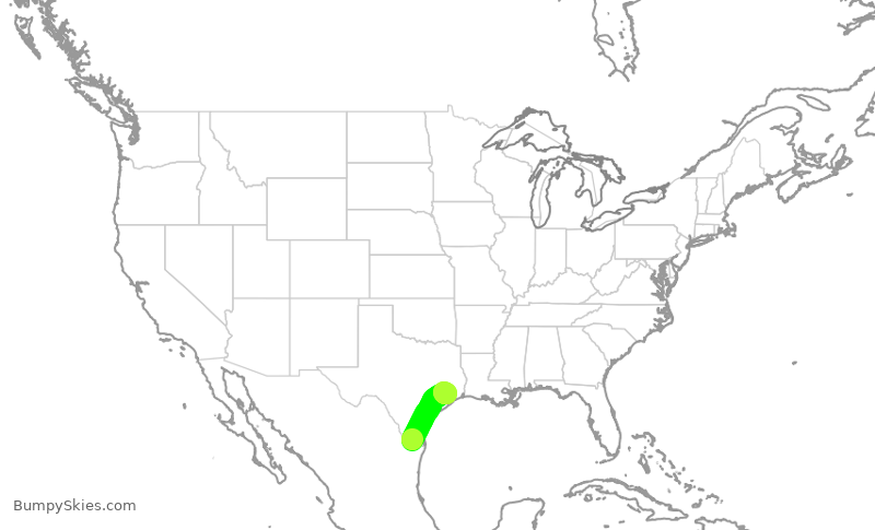 Turbulence forecast map for ASH6125, MFE to IAH