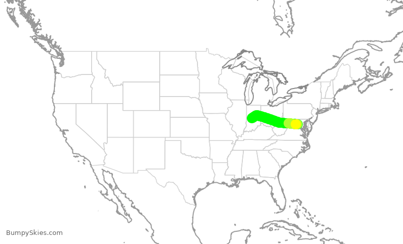 Turbulence forecast map for ASH6133, IAD to IND