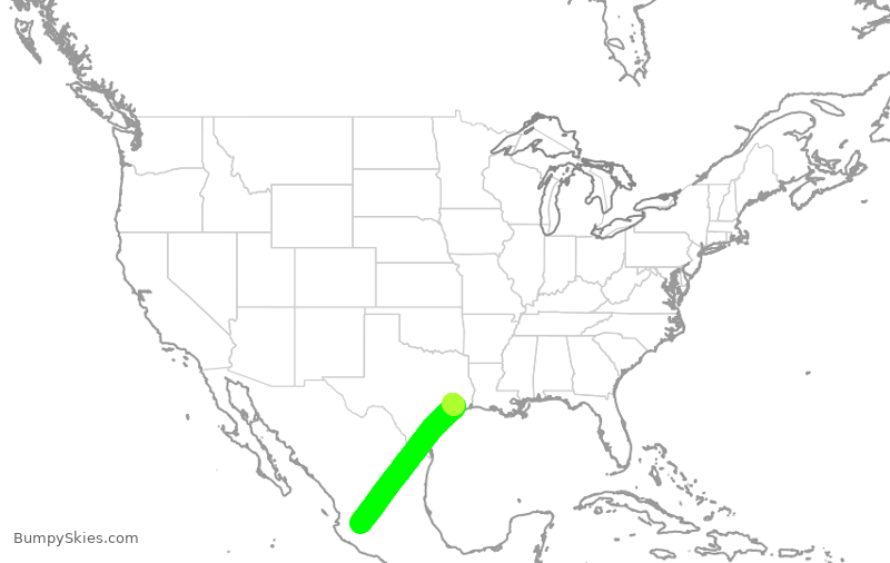 Turbulence forecast map for ASH6135, IAH to GDL