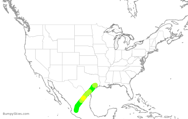 Turbulence forecast map for ASH6136, MGL to IAH