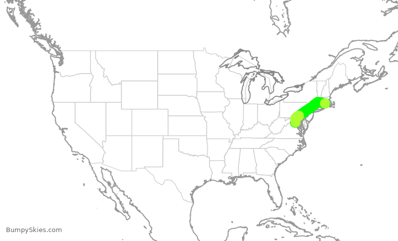 Turbulence forecast map for ASH6150, PVD to IAD
