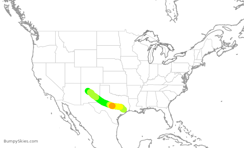 Turbulence forecast map for ASH6151, ABQ to IAH