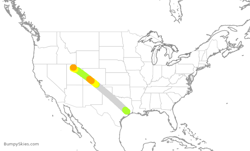Turbulence forecast map for ASH6151, SLC to IAH