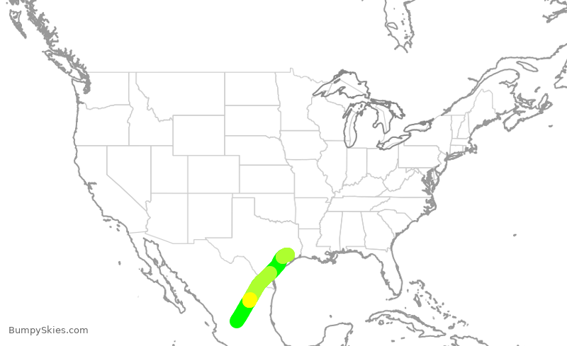 Turbulence forecast map for ASH6153, MAS to IAH