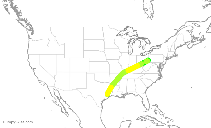Turbulence forecast map for ASH6156, IAH to PIT