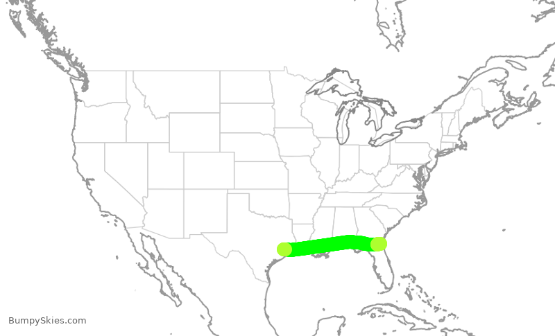 Turbulence forecast map for ASH6157, IAH to JAX