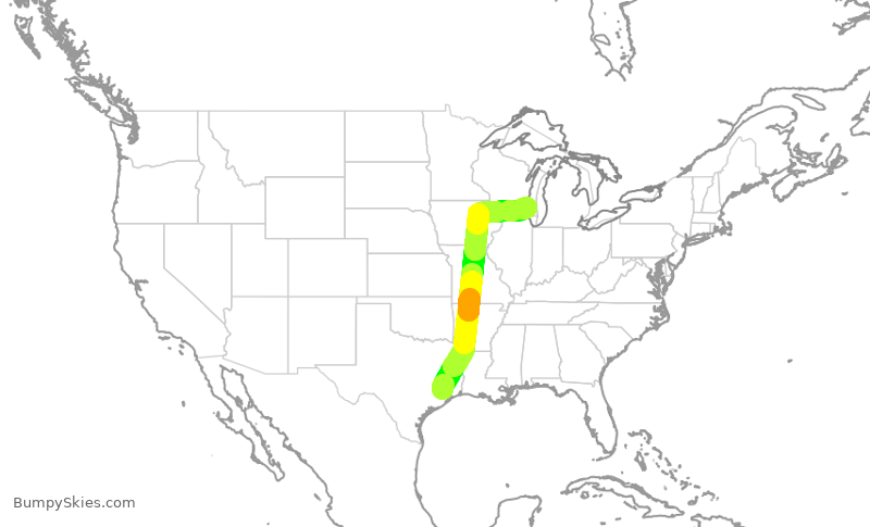 Turbulence forecast map for ASH6158, IAH to MKE