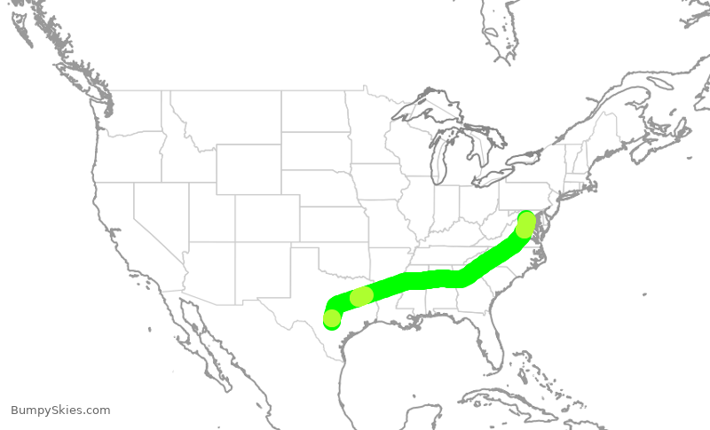 Turbulence forecast map for ASH6168, SAT to IAD