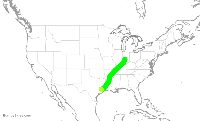 Turbulence forecast map for ASH6169, IND to IAH