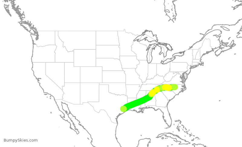 Turbulence forecast map for ASH6171, RDU to IAH