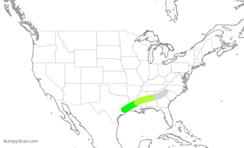 Turbulence forecast map for ASH6174, GSP to IAH