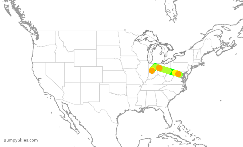 Turbulence forecast map for ASH6180, IND to IAD