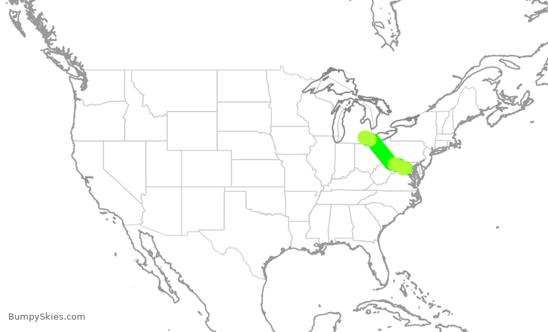 Turbulence forecast map for ASH6190, DTW to IAD